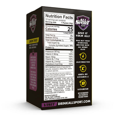 All Sport ELITE - Electrolyte Hydration Performance - Lemon Twist - Singles To Go Powder Packets (10 Sticks)